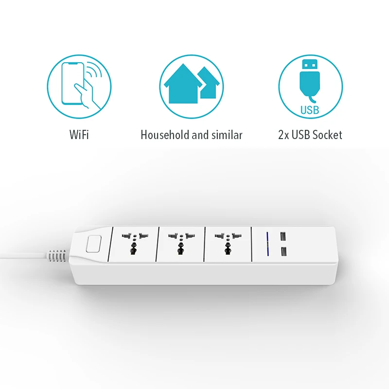 Inteligentne sterowanie zasilaniem przez wi-fi Strip z uniwersalnym 3 gniazdem 2 stacja ładująca USB działa z Alexa Google Home Assistant UK/AU/EU/India Plugs