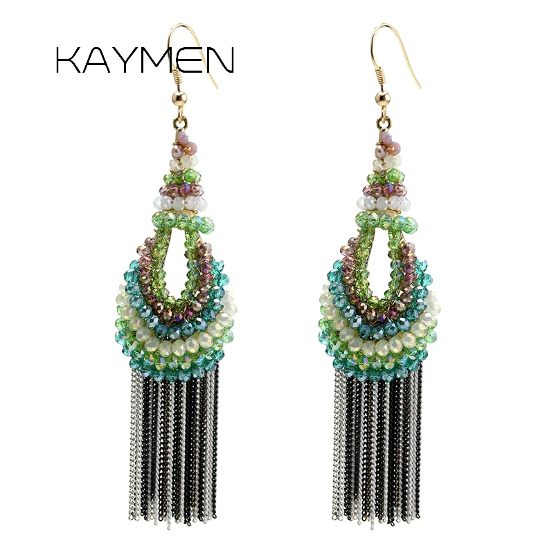 Women Fashion Statement Hook Earrings Crystal Knitted Chains Tassels Dangle Drop Earrings for Girls Wedding Party Bijoux 3306