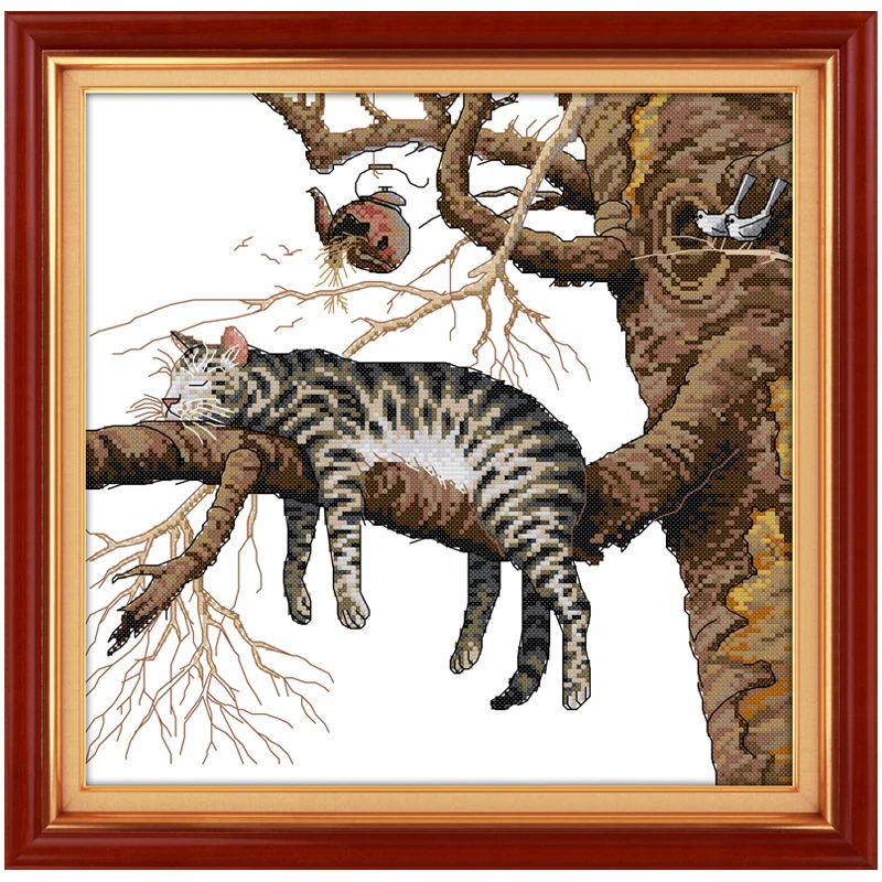 A Lazy Cat Patterns Counted Cross Stitch Set DIY 11CT 14CT 16CT Stamped DMC Cross-stitch Kit Embroidery Needlework Home Decor