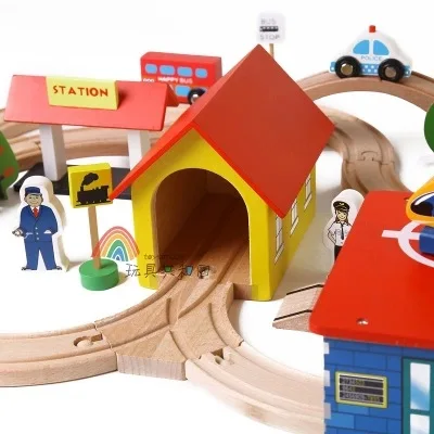 Educational toys, toys, small train, assembled wooden rail transit children building blocks toys