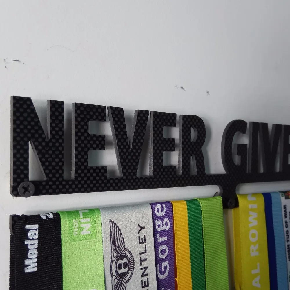 NEVER GIVE UP Carbon Fiber Sport Medal Hanger