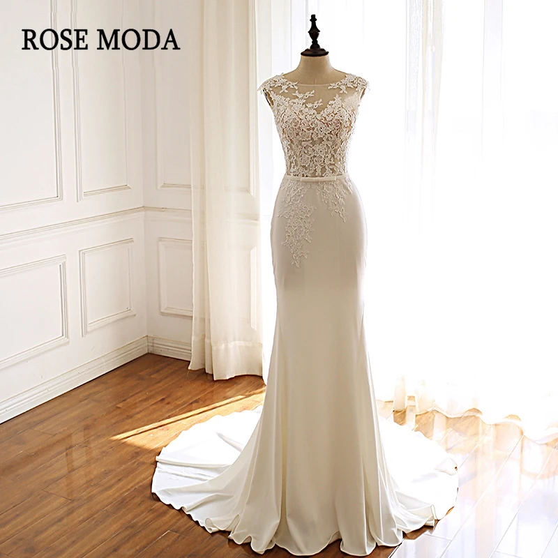 Rose Moda Boho Mermaid Lace Wedding Dresses for Destination Real Photos