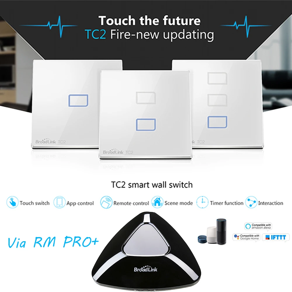 Broadlink TC2/TC2S/TC3 WiFi UK EU US 조명 스위치 벽 터치 패널, 알렉사 구글 홈을 위한 1/2/3 Gang RM PRO IR + RF 원격 제어