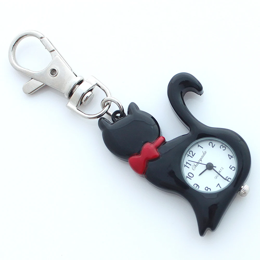 9pcs /Lot Mixed Bulk Wholesale Price Fashion Cute Lovely Cat Quartz Watch Key Ring Chain Clip Watches Kids Women Gifts