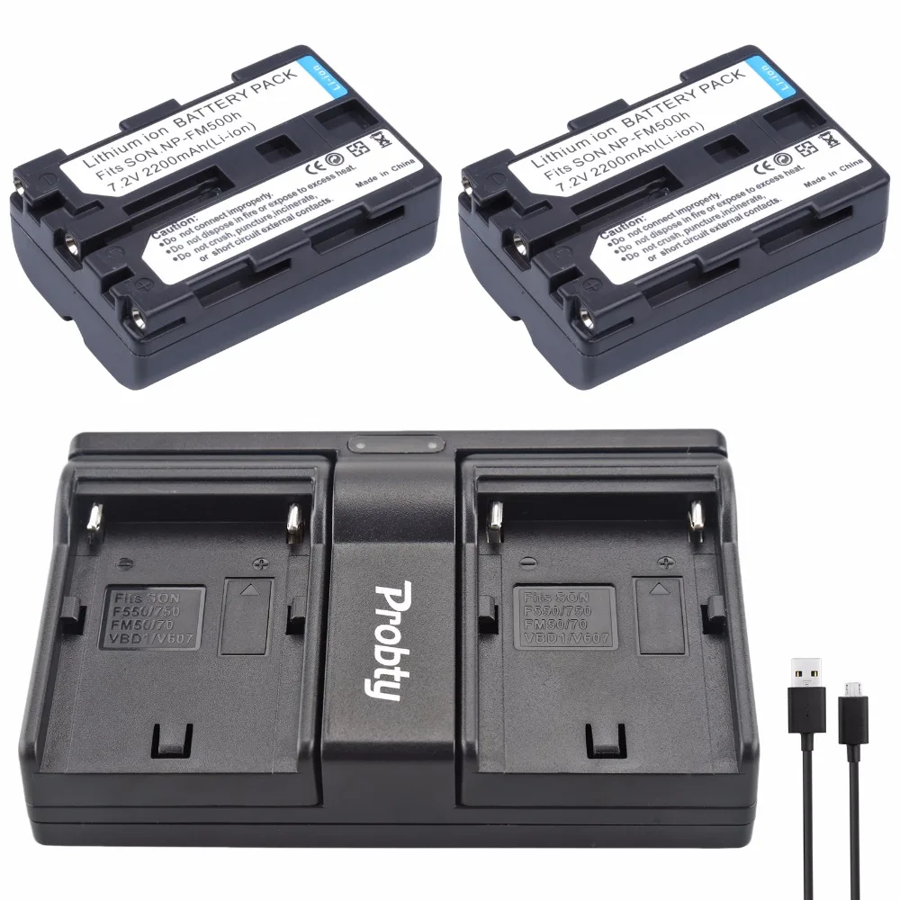 

2 Pcs NP-FM500h NP FM500h Battery + USB Dual Charger For SONY A57 A65 A77 A450 A58 A99 A550 A560 A580 A900 A700 A200 A300 A350