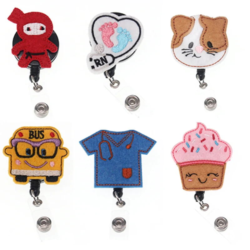 20pcs/lot Lovely Felt design cute RN/ER nurse/cat/ice cream medical Retractable nursing id badge holder reel