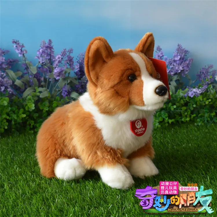 new plush brown&white Welsh Corgi dog toy high quality sitting dog doll about 30cm