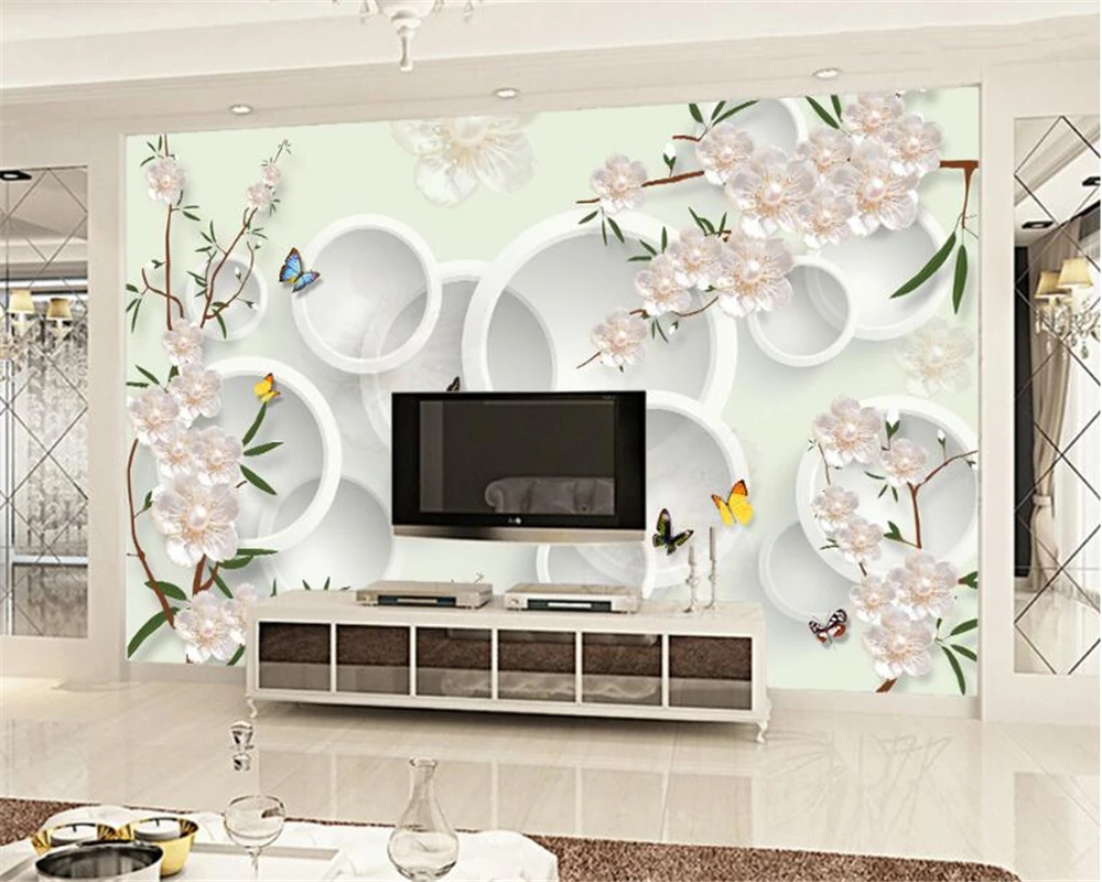 

Beibehang Custom Wallpaper Modern 3D Stereo Jewelry Peach Blossom TV Background Wall Living Room Bedroom Background 3d wallpaper