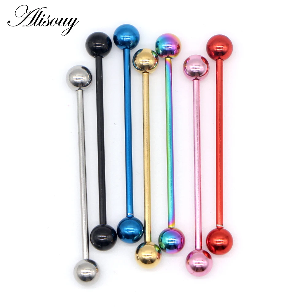 Alisouy 1 PC Long Stainless Steel Industrial Piercing Ear Cartilage Plug & Tunnel Jewelry Earring Straight Ear Barbell Jewelry