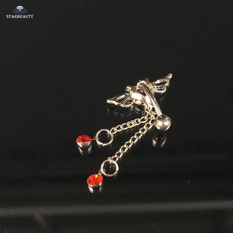 Starbeauty Red Heart Wing Navel Piercing Ombligo Navel Ring Dangle Piercing Nombril Belly Button Rings Tassel Earrings Jewelry