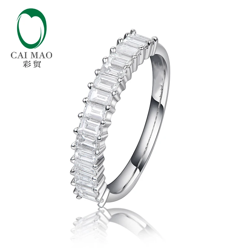 

CaiMao Half Eternity Natural 0.57ctw Baguette Cut Diamonds 14k White Gold Engagement Wedding Band