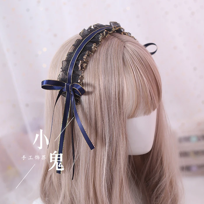 Gothic Dark Style Lolita Bow Headband Lace Ribbon Bow Hair Accessories Loli Headwear Woman Headband 9 color