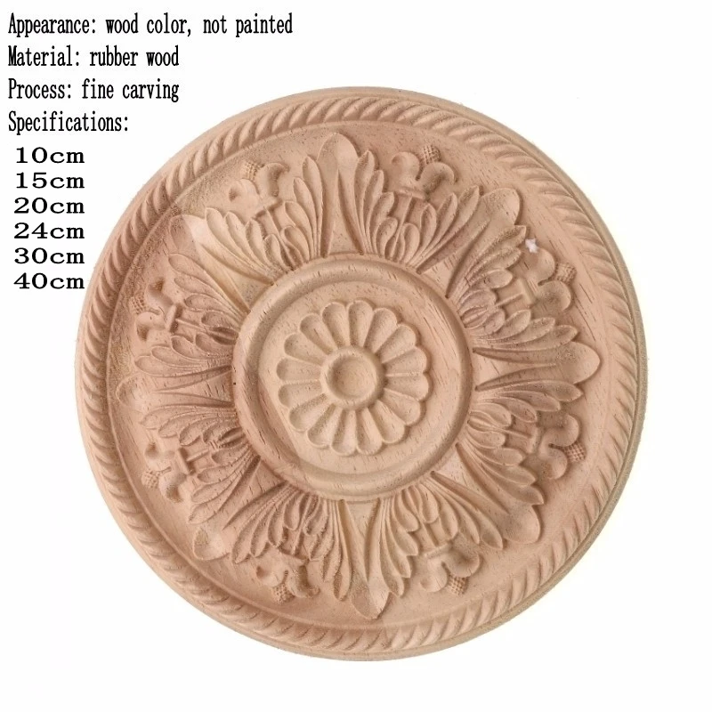 RUNBAZEF Round Real Wood Applique Flower Jewelry Cabinet Decoration Home Decor Furnishing European Style Carved Wooden Tablets