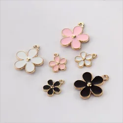 10pcs White Pink Black Drop Oil Enamel Daisy Flower Charm Pendants Gold Color Alloy Charms Bracelet DIY Jewelry Making Findings