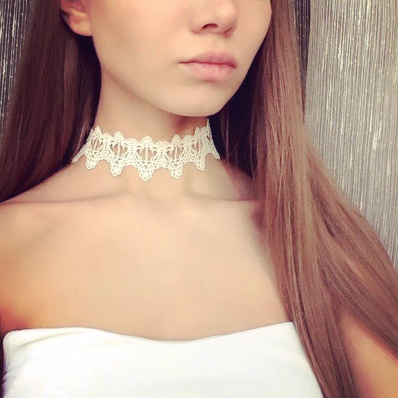 Newest Fashion Jewelry Accessories White & Black Lace Tattoo Choker Necklace For Couple Lovers'  N106