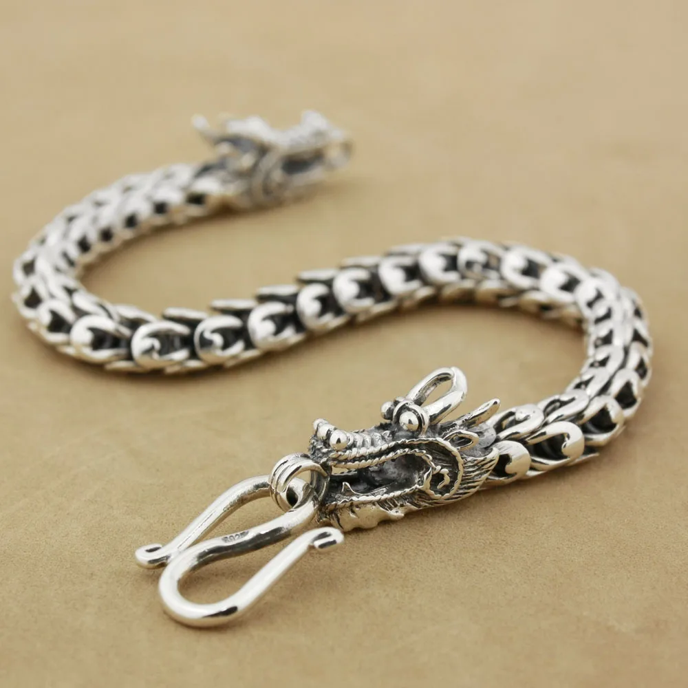 

LINSION 925 Sterling Silver Handmade Dragon Chain Mens Punk Rock Biker Bracelet 8F003