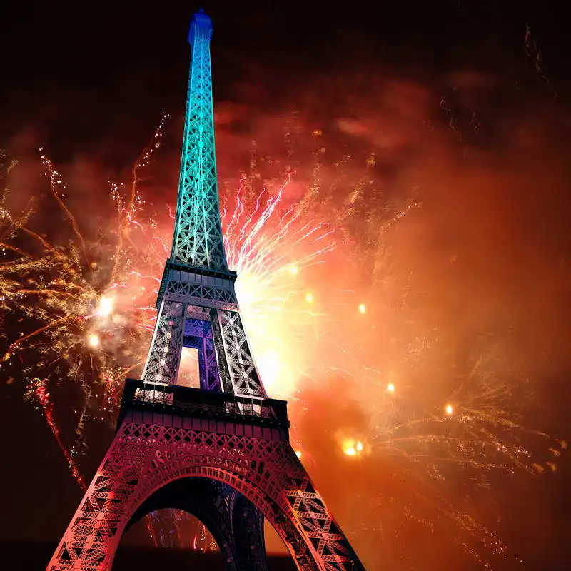 10x10ft  Fireworks Sky Paris Eiffel Tower Seamless Washable Wrinkle Free One Piece Photo Background Backdrop Polyester Fabric