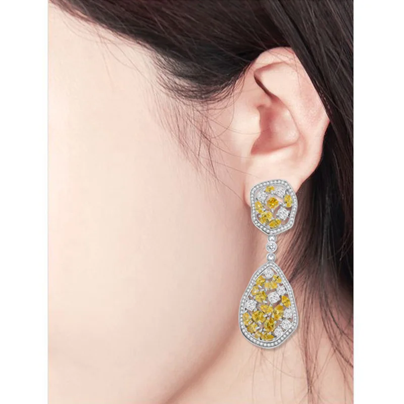 LUOTEEMI New In Fashion Yellow Cubic Zircon Big Irregular Waterdrop Drop Earrings for Women Exquisite Vintage Wedding Jewelry