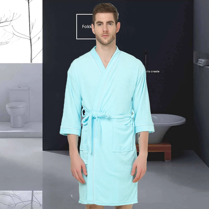 

Summer Cotton Long-sleeve Men Bathrobes Summer Sweat Evaporate Couples Kimono Bath Robes Hotel SPA Men's Robes Dressing Gown