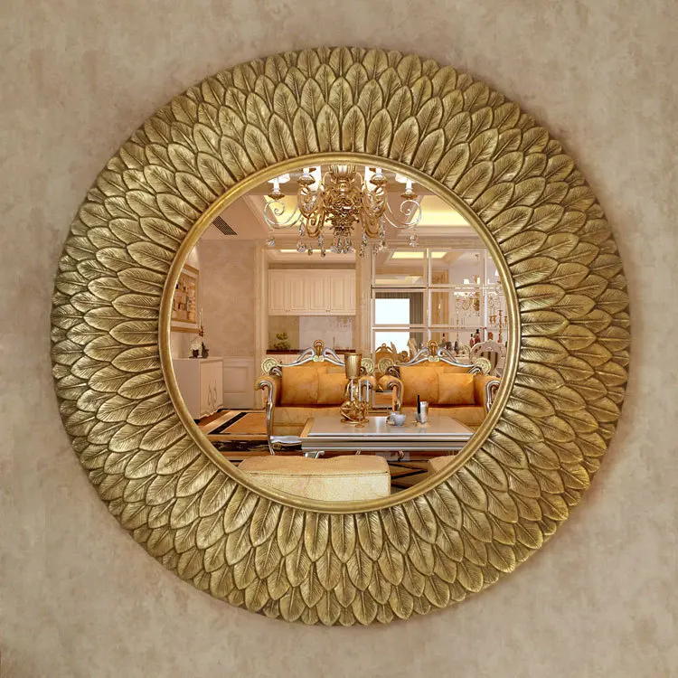 

European Mirror Antique Bathroom Mirror Art Form Decoration Mirror golden round Wall Bathroom Mirror