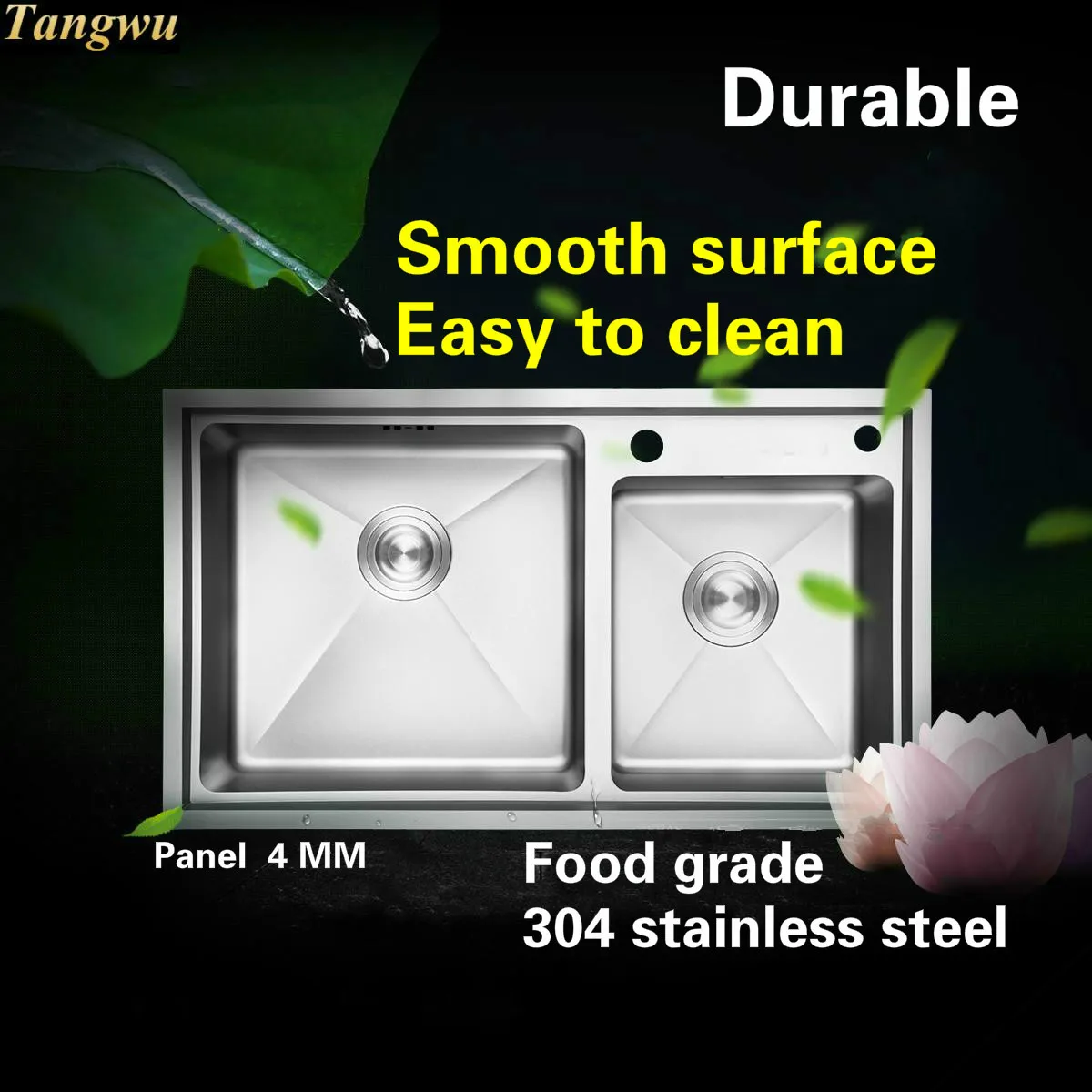 Tangwu Upscale luxurious kitchen sink food grade 4 mm thick 304 stainless steel hand made double grooves Wash dishes 81x46x22 CM