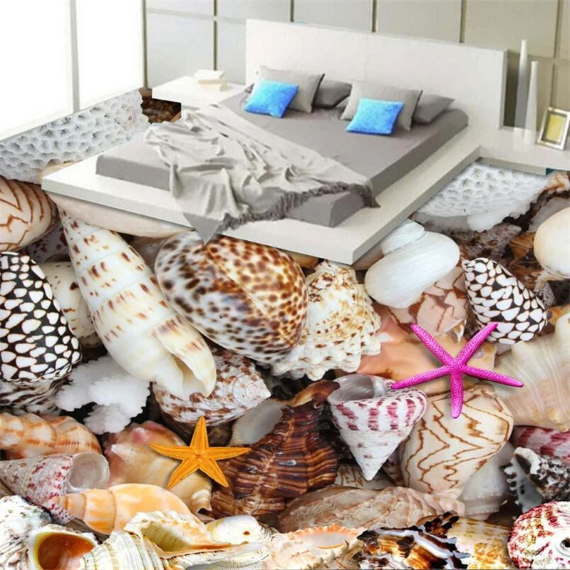 

beibehang Custom floor painting 3D conch starfish shells 3D living room mall self-adhesive 3d flooring painting papel de parede