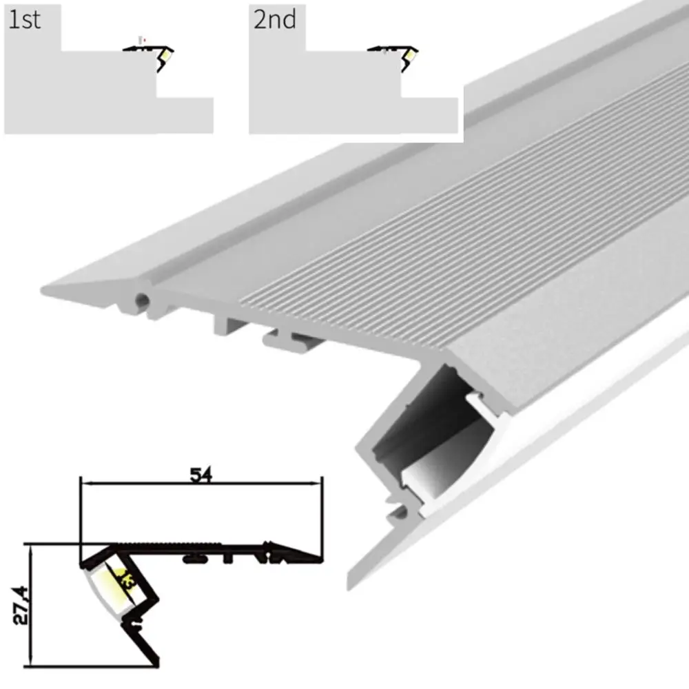 16m(8pcs) a lot, 2m per piece, led Aluminum profile for stair, clear cover or milky diffuse cover