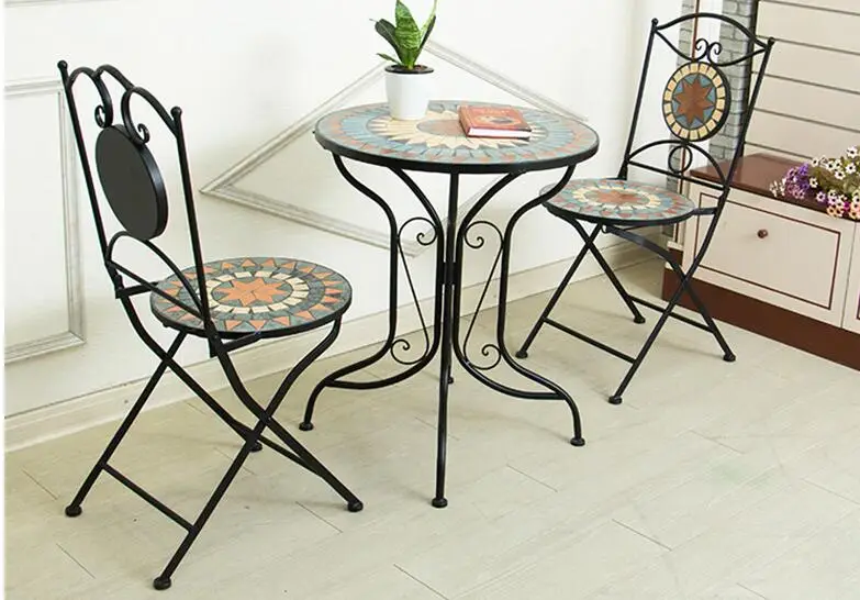 Cafe, wrought iron courtyard outdoor outdoor Mosaic tables and chairs, tea table