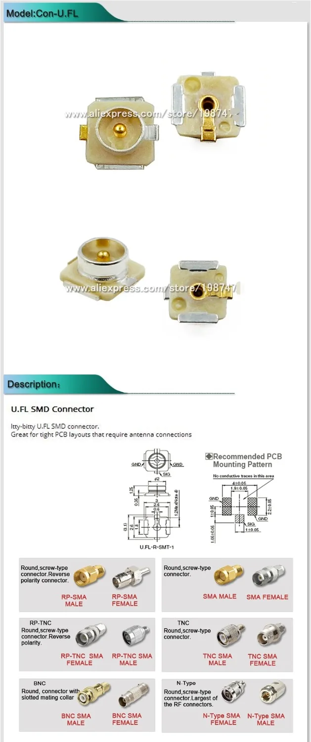 Original HRS (HIROSE) U.FL connector, U.fl connector 10pcs/Lot for NEO-M8N/NEO-M8T/MAX-8Q/NEO-7M/MAX-7C/NEO-6M/LEA-6H etc