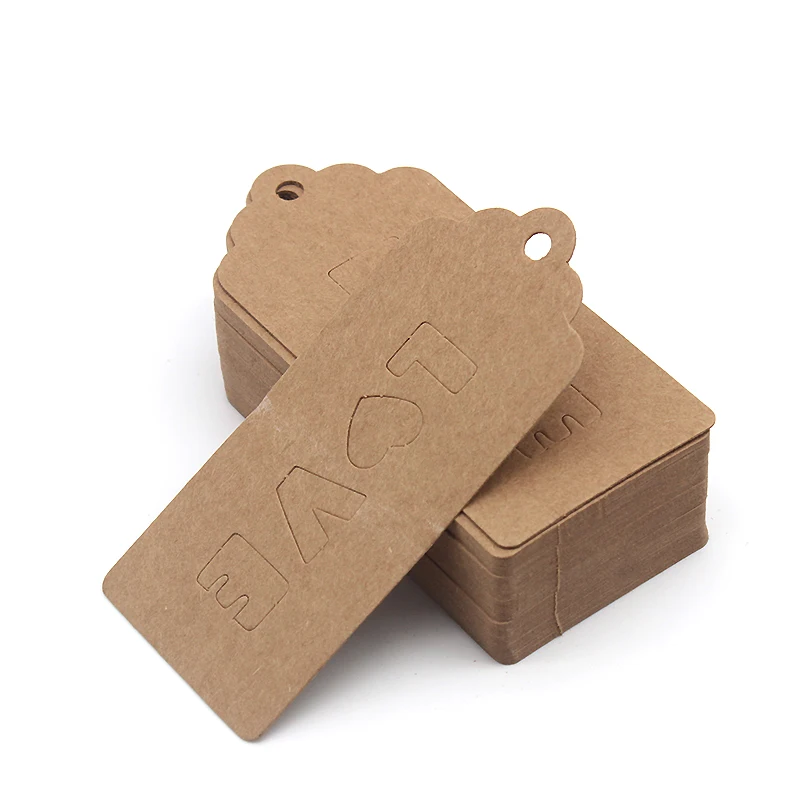 100pcs White Black Brown 3Colors Blank Love Kraft Paper Label Wedding Party Favor Price Gift Card Luggage Tags