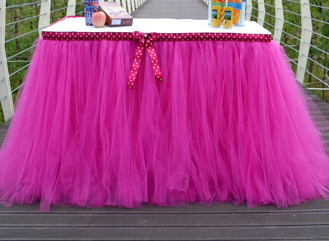 Hotsale quality wedding table skirting Creative Christmas birthday party table skirts cute bow table skirt