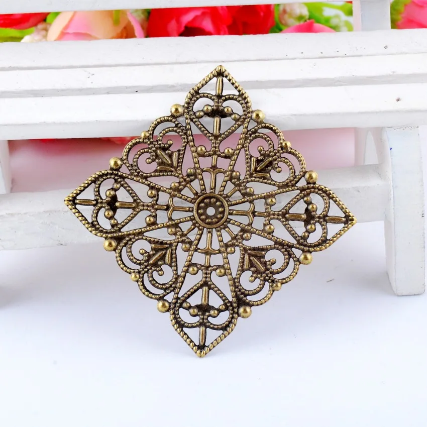 Free shipping Retail 10 Antique Bronze Filigree Square Wraps Connectors Metal Crafts Gift Decoration DIY Findings 40x40mm F0389