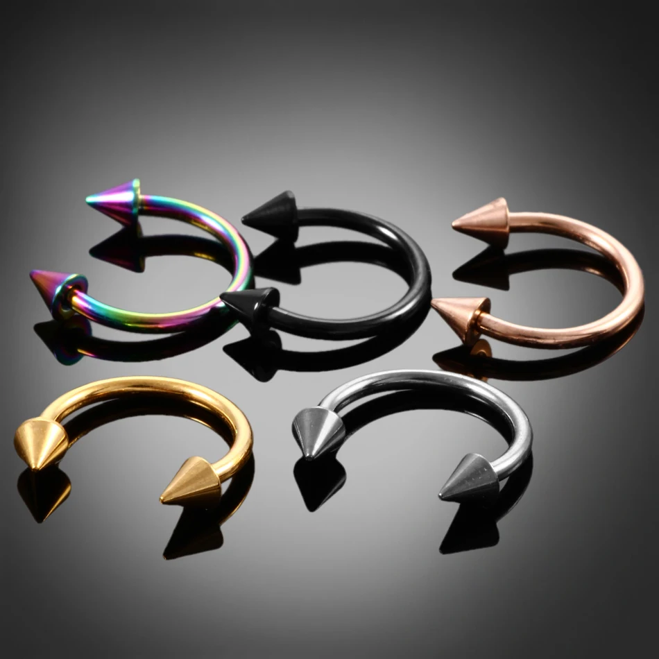 1PC G23 Titanium Colorful Horseshoe Spike&Ball Nose Septum Rings Eyebrow Ear Tragus Rings Piercing Nariz Nose Ring Body Jewelry