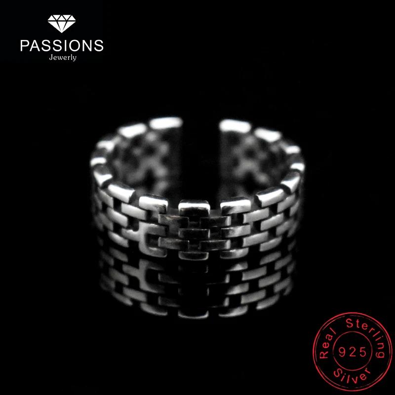 New Vintage Women Grid Openings Rings Old Roman Checkered Fashion Ring Antique 925 Sterling Silver Adjustable Ring Jewelry Gift