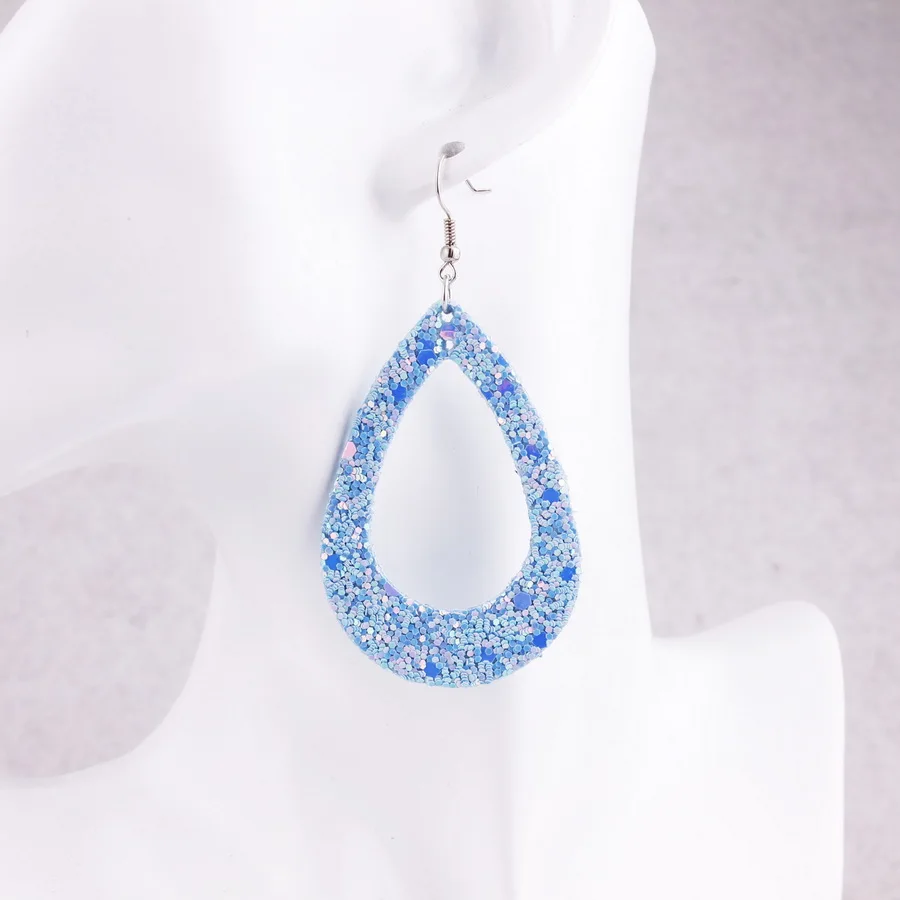 Large Hollow Out Glitter Leather Teardrop Earrings New Fashion Jewelry Red Earrings for Women