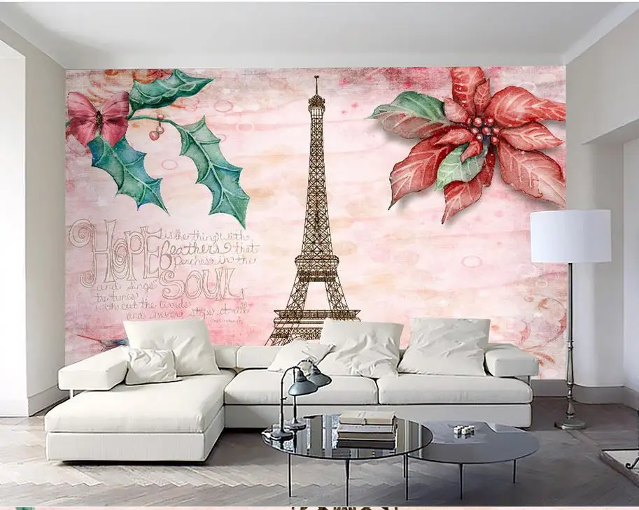 3d customized wallpaper Flowers Eiffel Tower wall mural photo wallpaper 3d wallpaper for room