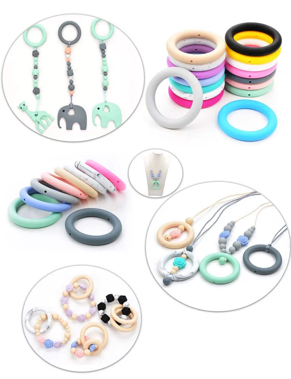 LOFCA Beißring, 65 mm, Silikonperlen, 3 Stück, Baby-Charm, Beißring, Halskette, Schnullerherstellung, BPA-frei, lebensmittelechter Silikonschmuck – Detail 2