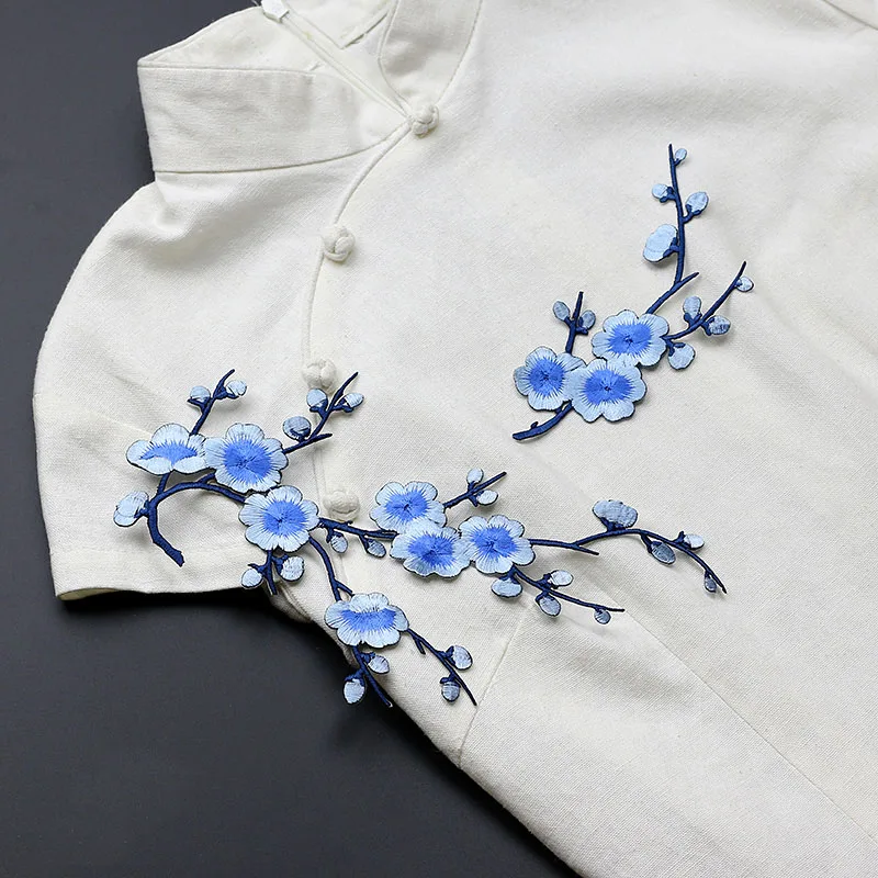 1 Piece Embroidery Plum Flower Embroidery Patches For DIY Iron Patches for Clothing Flower Glue Sticker for Dress for Book