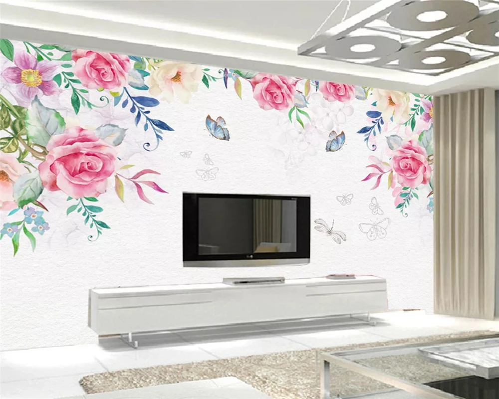 

beibehang Custom wallpaper hand drawn Nordic flower elk flower sea study bedroom TV background papel de parede 3d papier peint