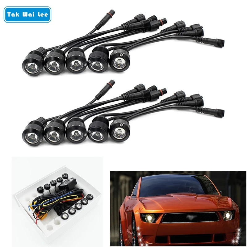 Tak Wai Lee 8\10\12 Pcs LED Car Styling Eagle Eye Daytime Running External Fog Light DRL White/Yellow Turn Signal Steering Lamp