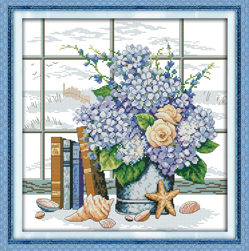 Elegant cross stitch kit purple flower 14ct 11ct count printed canvas DMC color cotton thread embroidery DIY handmade needlework