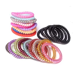 10 Pcs scrunchy phone cord telephone wire elastic Silicone rubber bands for women and baby girls hair accessories gum springs