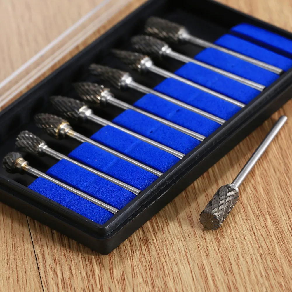 10 Chiếc 2.34*6Mm Đôi Cắt Thép Vonfram Chắc Chắn Carbide Burrs Quay Các Tập Tin Kim Cương Xay Chết Máy Xay Mũi Khoan xay Khắc Bit