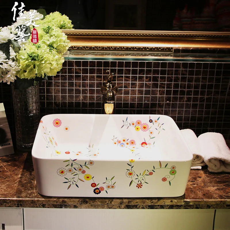 Bathroom big measurement table basin multicolour handbasin square wash basin ceramic 317