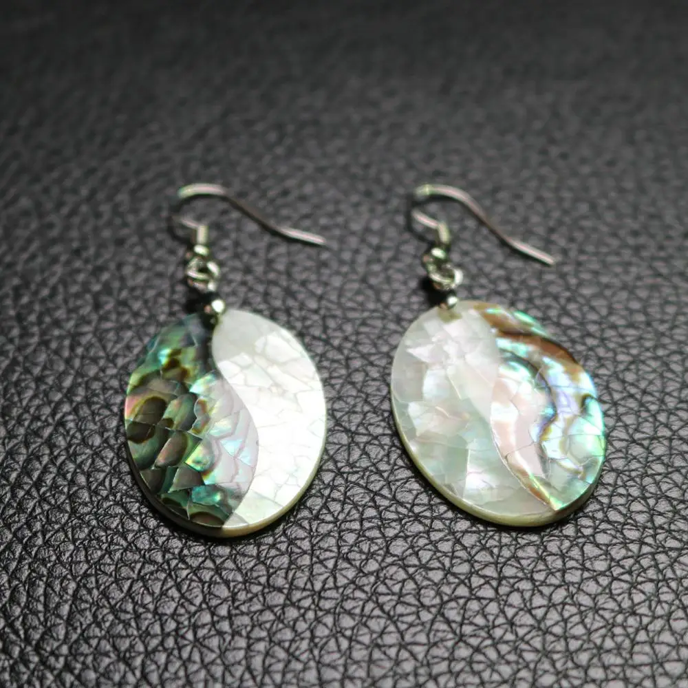 European And American Fashion 1 Pairs Oval White + Green Abalone Shell Ladies  Earrings