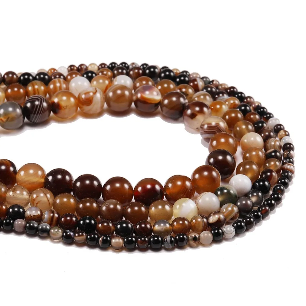 1strand/lot 4/6/8/10/12 mm Strand Natural Coffee Stripe Agates Natural Stone Round Beads DIY Bracelet Necklace Jewelry Wholesale