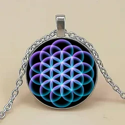 Flower of Life Photos Necklace Cabochon Glass Pendant Chain Necklace