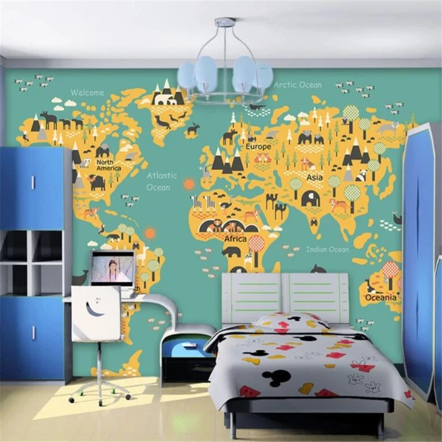 Custom wallpaper 3d murals cartoon children's world map TV background living room bedroom children's room wallpaper papier peint