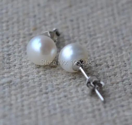 Perfect Pearl Earrings AAA 7-7.5MM White Color Freshwater Pearl Earring Stud S925 Sterling Silvers Jewelry Free Shipping