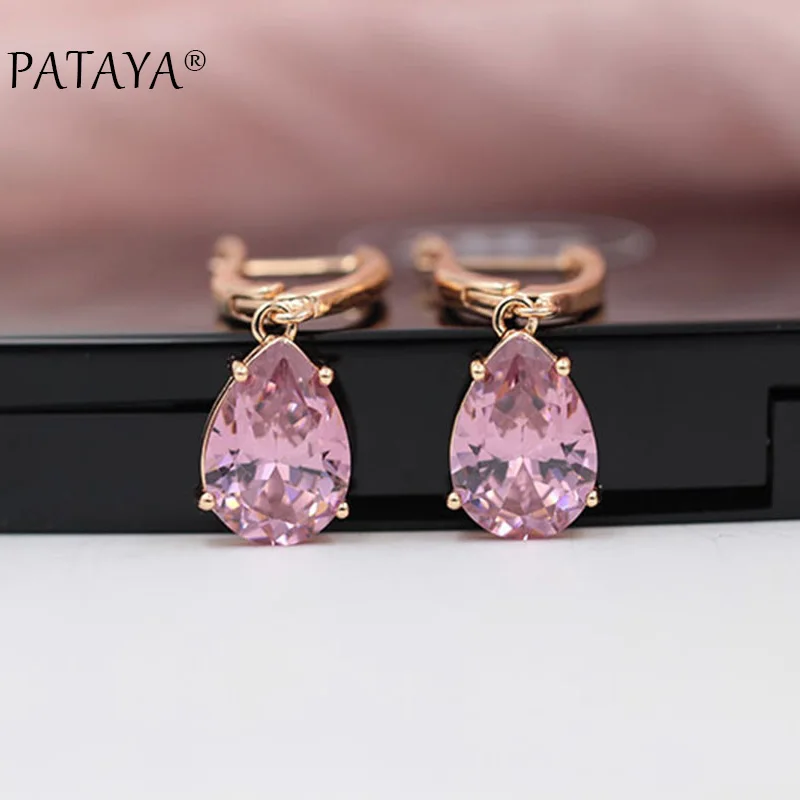 PATAYA Water Drop Earrings 585 Rose Gold Color Natural Zircon Eardrop Jewelry Women Vintage Hanging Long Chandelier Earring